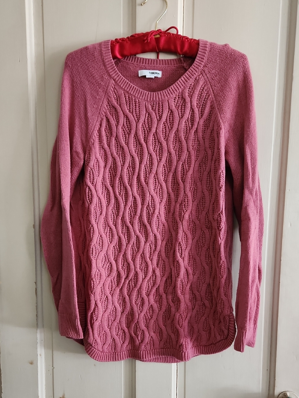 Sonoma Dusty Rose Cable-Knit Crewneck Sweater